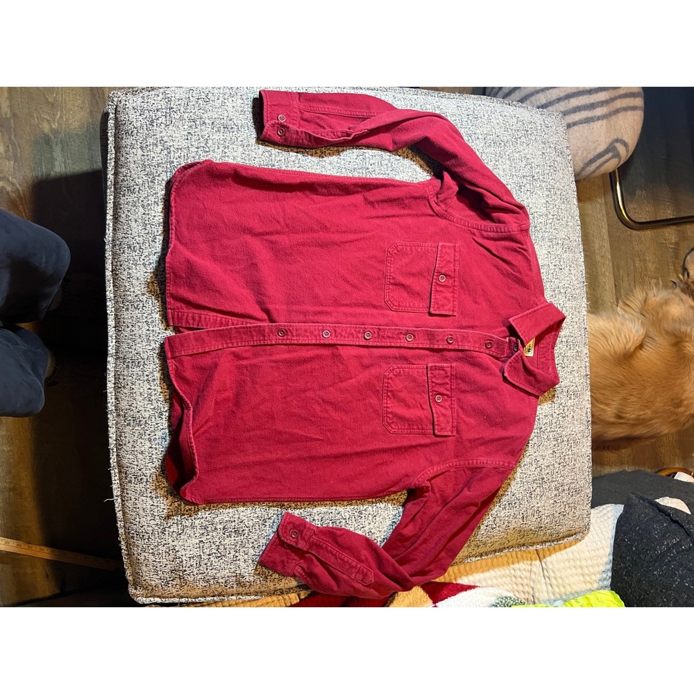 LL Bean Men's Red Flannel Button Up Chamois Cloth Cotton Size L